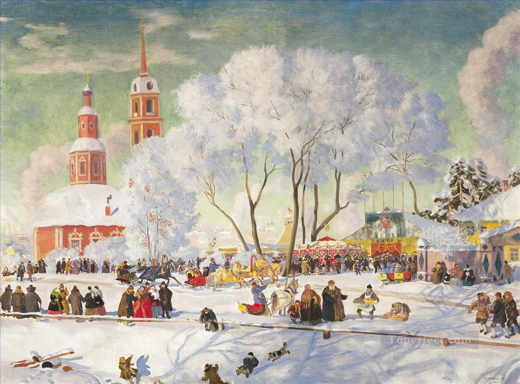 Carnaval 1920 Boris Mikhailovich Kustodiev paisaje urbano escenas de la ciudad Pintura al óleo